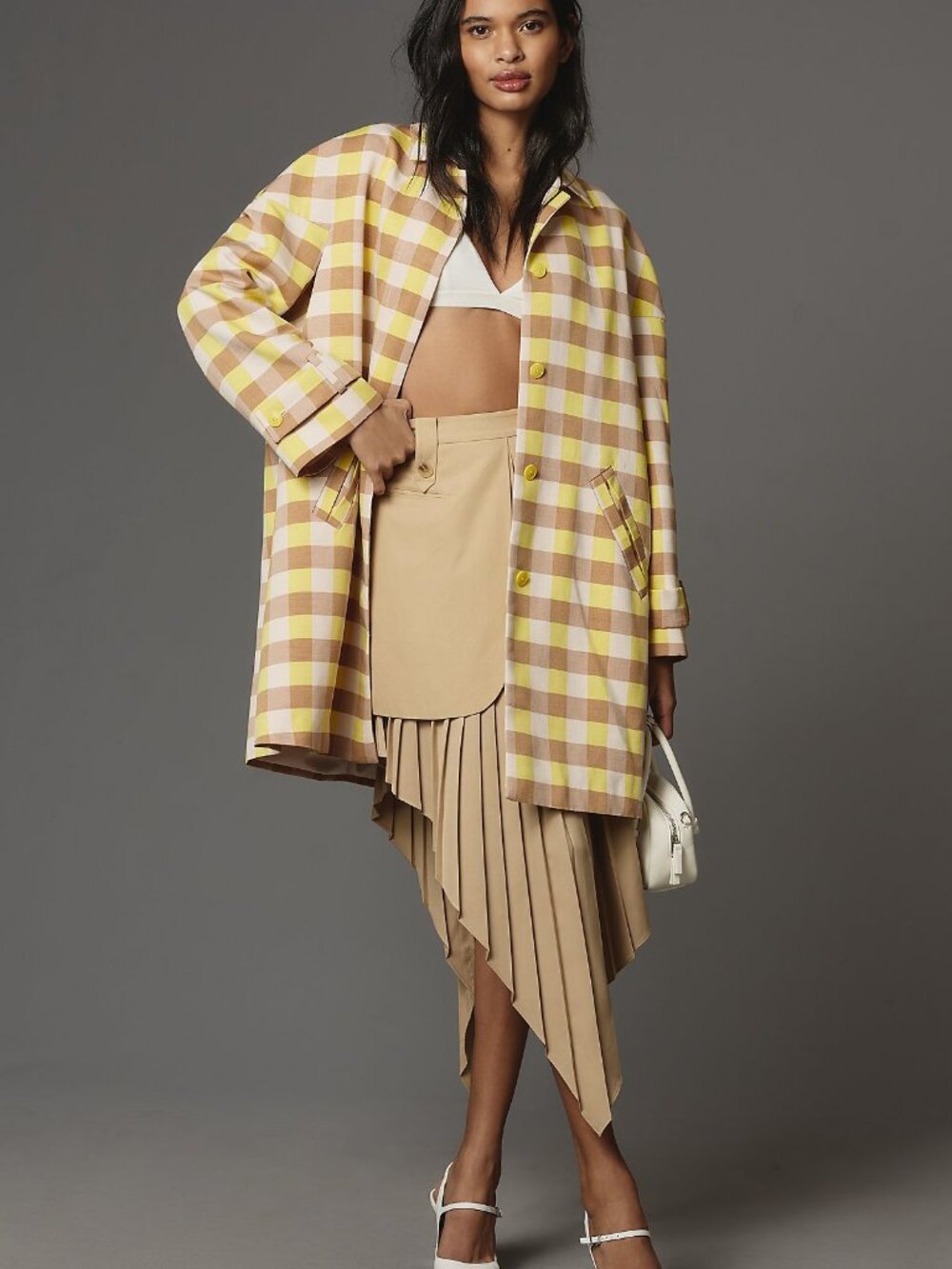 NWT Maeve Anthropologie Gingham Swing Jacket XXS Yellow Tan Check Coat $178